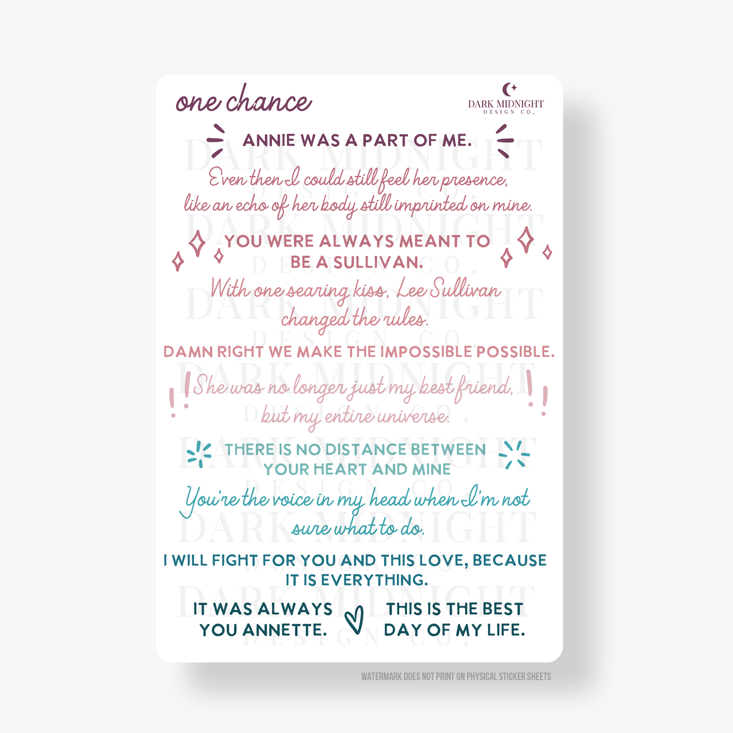 One Chance Annotation Stickers - Officially Licensed Sullivan Family Series