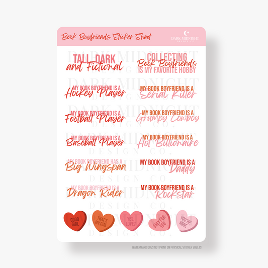 Book Boyfriend Sayings Sticker Sheet