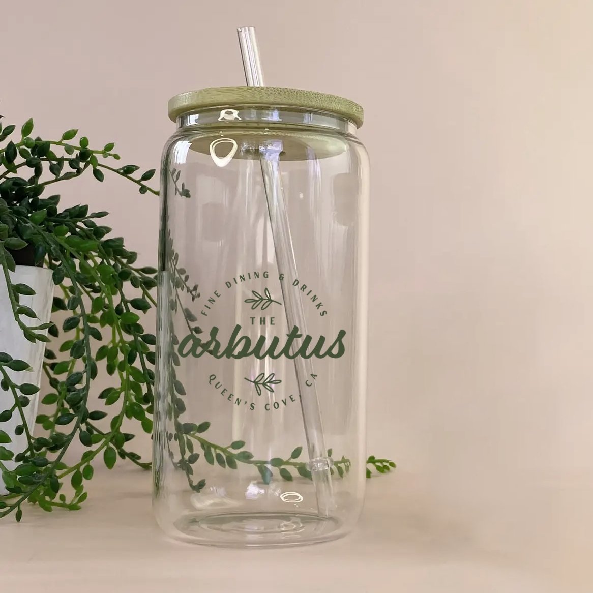 Arbutus Logo Glass Can - Officially Licensed Queen's Cove Series - Dark Midnight Design Co