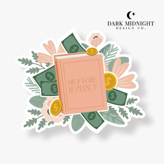 Billionaire Romance - Floral Book Tropes Sticker - Dark Midnight Design Co