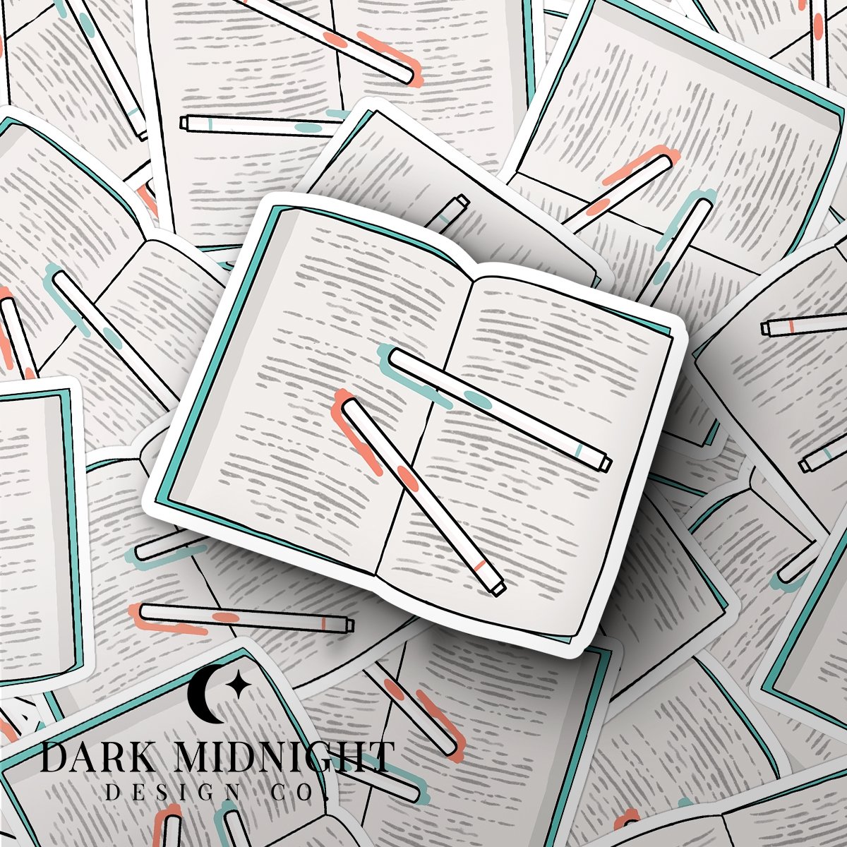 Book & Pens - Bookish Annotation Sticker - Dark Midnight Design Co