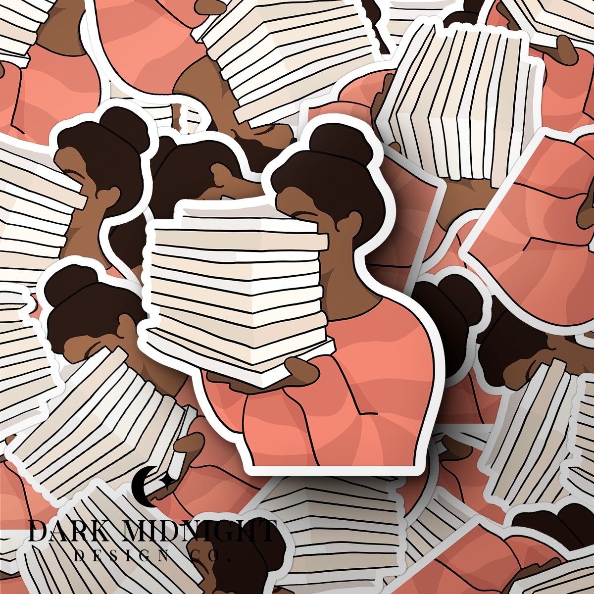 Bookstack & Girl - Bookish Annotation Sticker - Dark Midnight Design Co