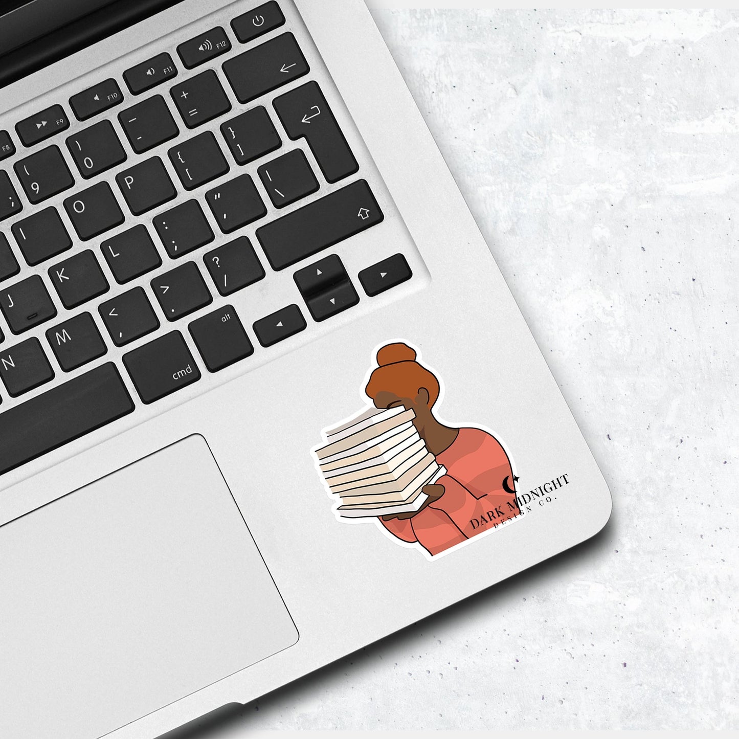 Bookstack & Girl - Bookish Annotation Sticker - Dark Midnight Design Co