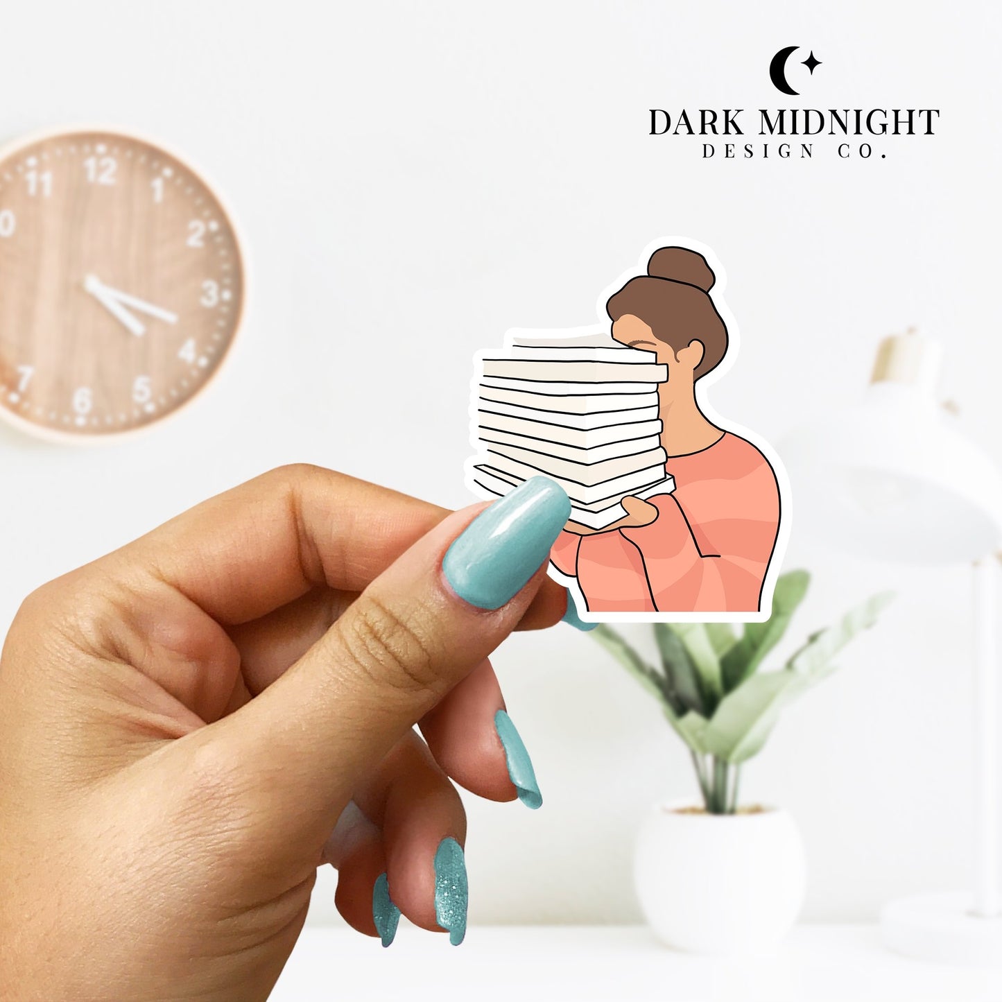 Bookstack & Girl - Bookish Annotation Sticker - Dark Midnight Design Co