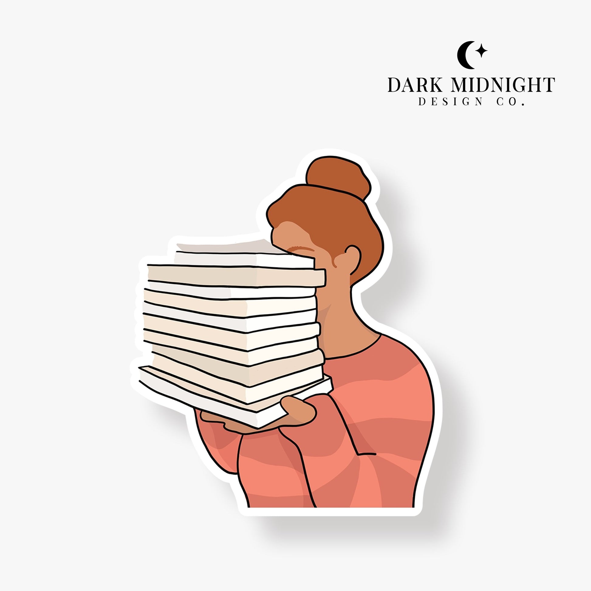 Bookstack & Girl - Bookish Annotation Sticker - Dark Midnight Design Co