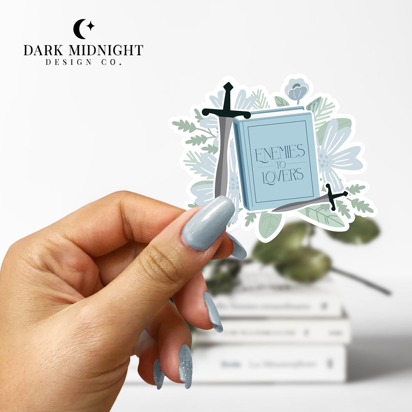 Enemies to Lovers - Floral Book Tropes Sticker - Dark Midnight Design Co