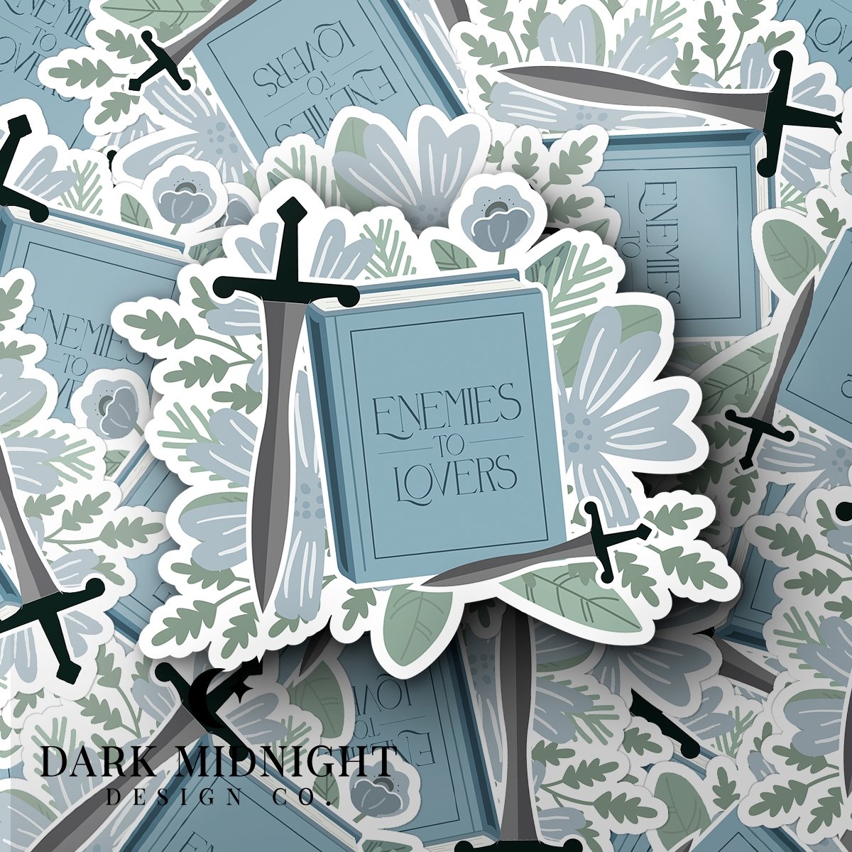 Enemies to Lovers - Floral Book Tropes Sticker - Dark Midnight Design Co