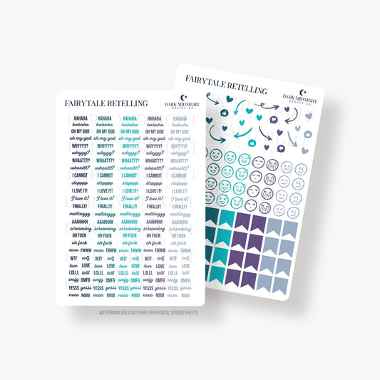 Fairytale Retelling - Blue and Purple Text and Reaction Annotation Stickers - Dark Midnight Design Co
