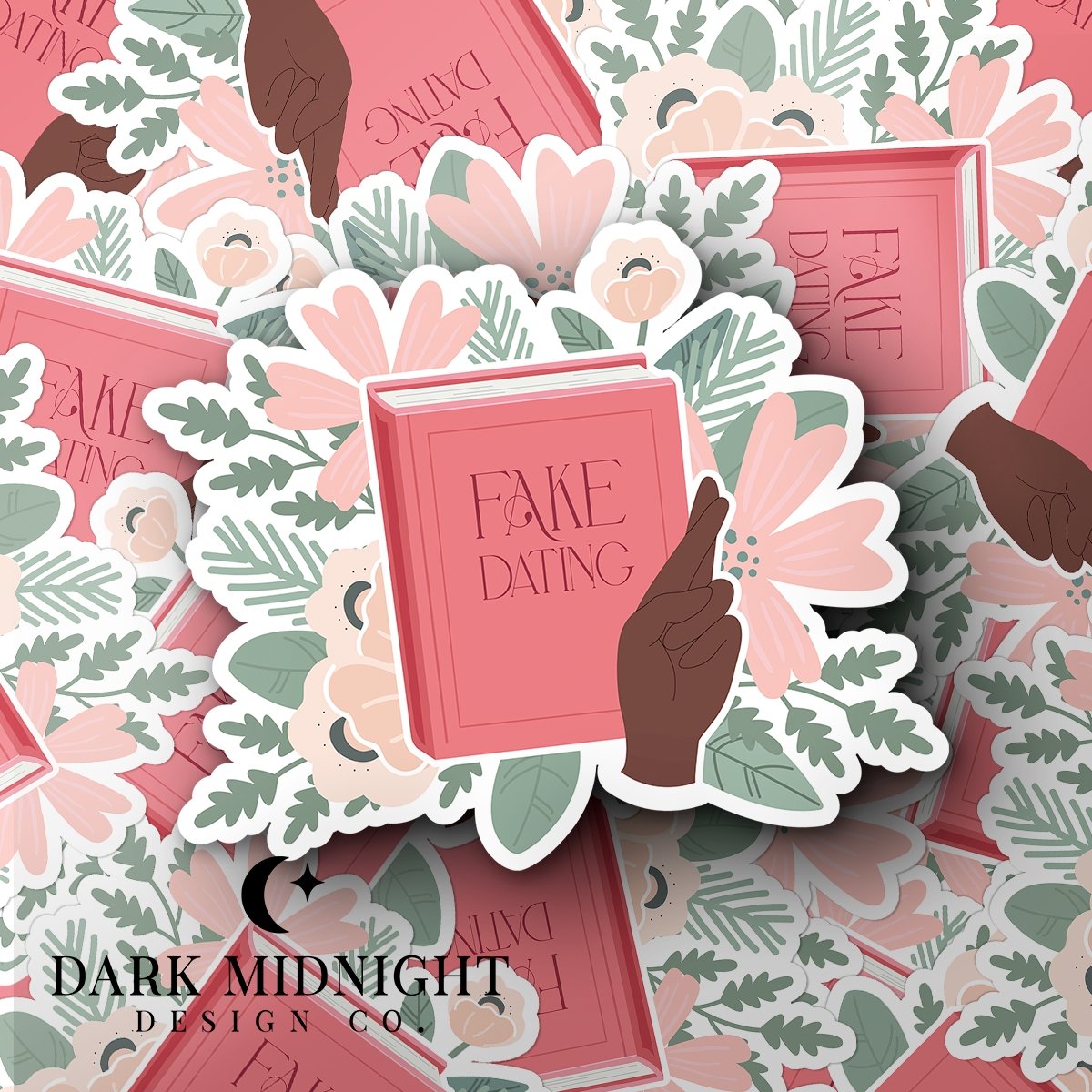Fake Dating - Floral Book Tropes Sticker - Dark Midnight Design Co