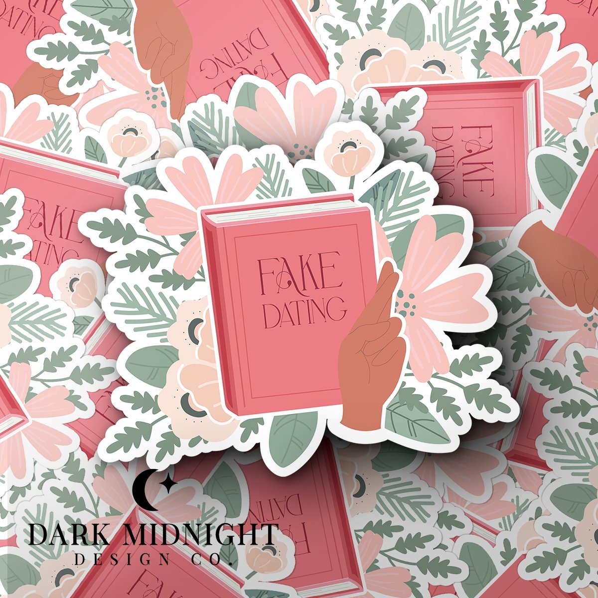 Fake Dating - Floral Book Tropes Sticker - Dark Midnight Design Co