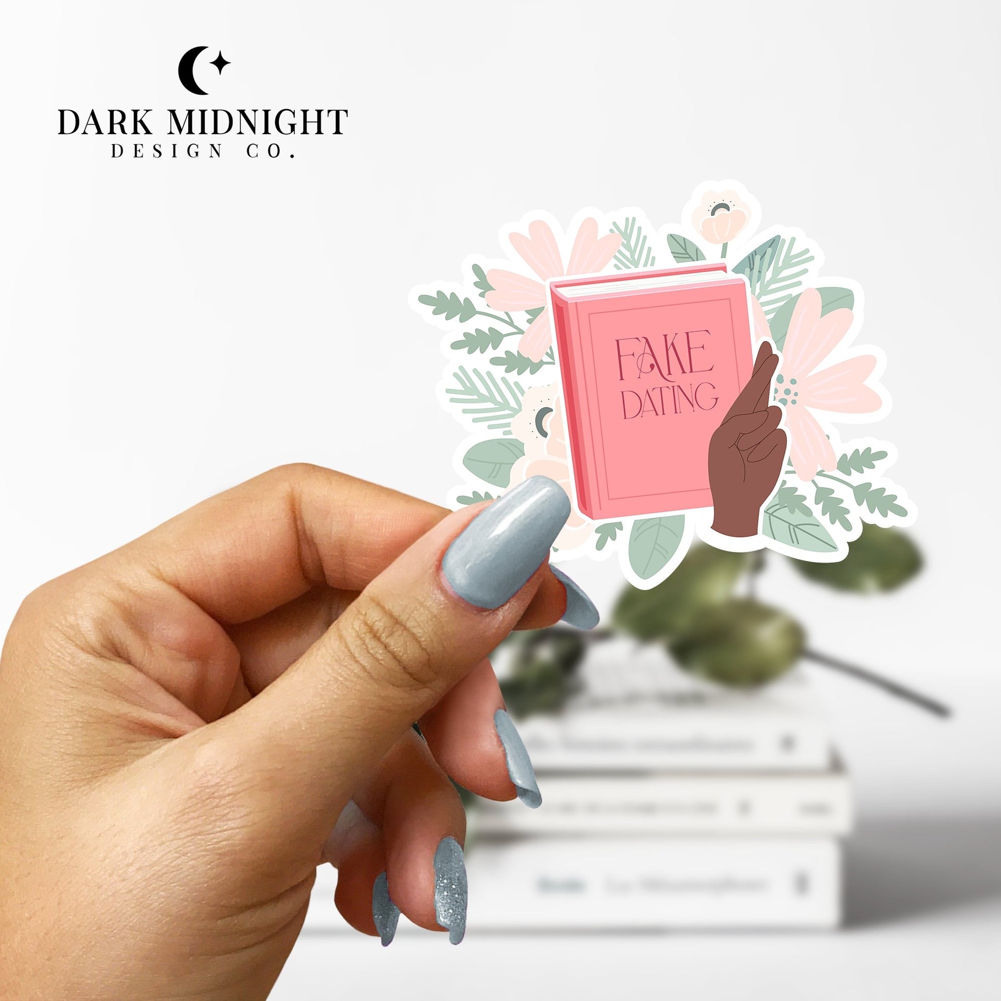 Fake Dating - Floral Book Tropes Sticker - Dark Midnight Design Co