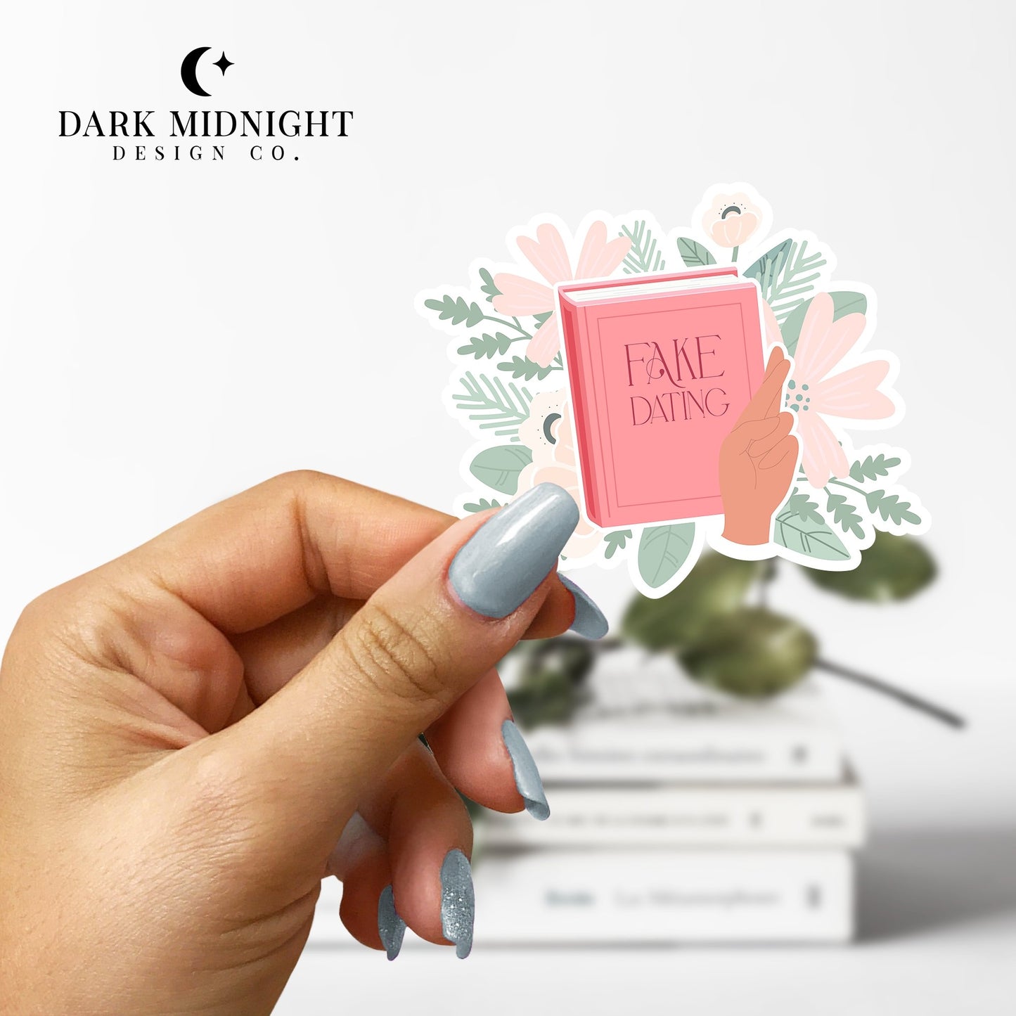 Fake Dating - Floral Book Tropes Sticker - Dark Midnight Design Co