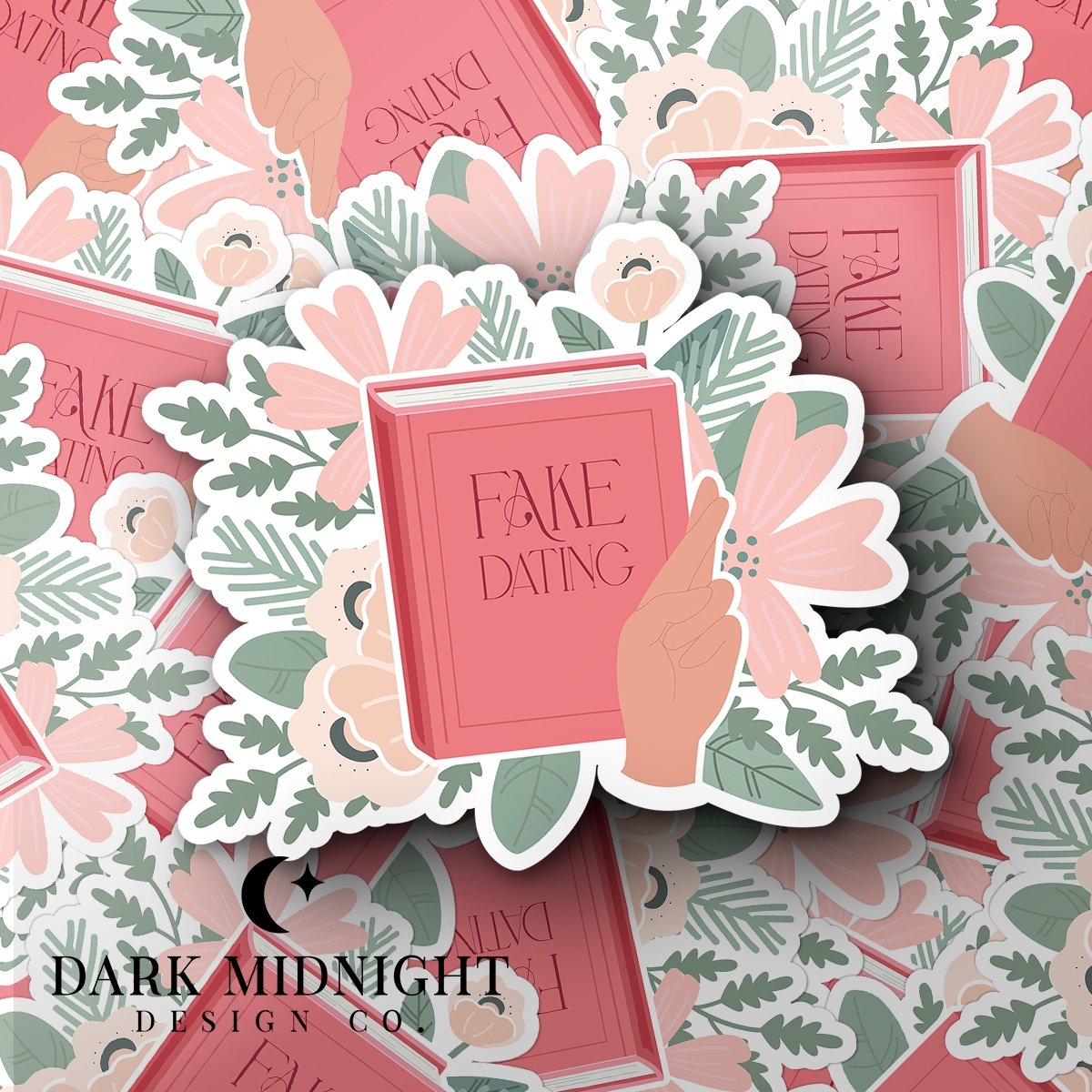 Fake Dating - Floral Book Tropes Sticker - Dark Midnight Design Co