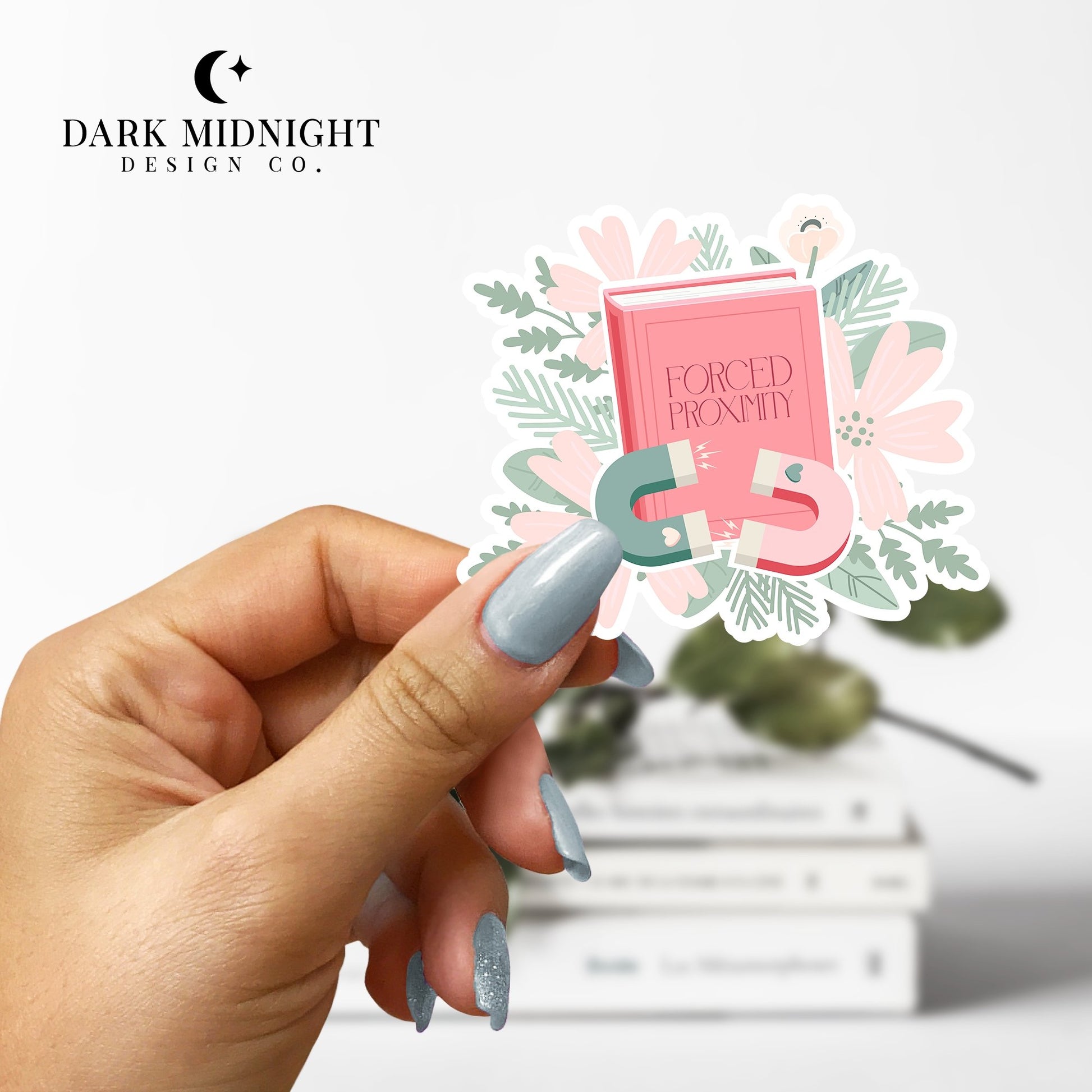 Forced Proximity - Floral Book Tropes Sticker - Dark Midnight Design Co