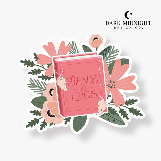 Friends to Lovers - Floral Book Tropes Sticker - Dark Midnight Design Co