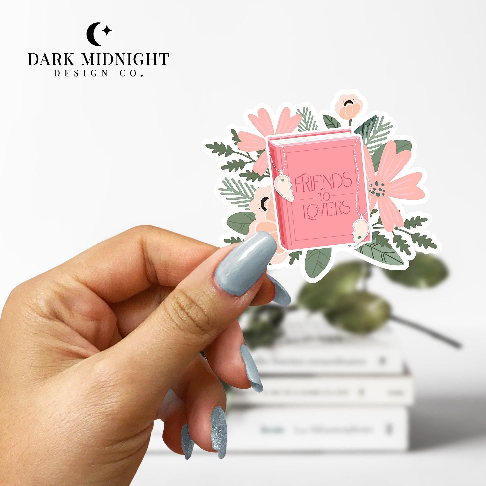 Friends to Lovers - Floral Book Tropes Sticker - Dark Midnight Design Co