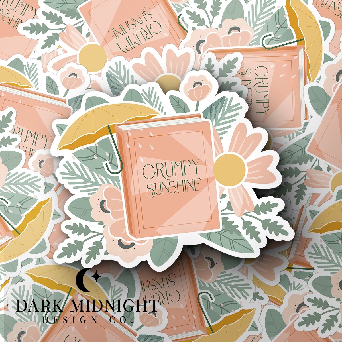Grumpy Sunshine - Floral Book Tropes Sticker - Dark Midnight Design Co
