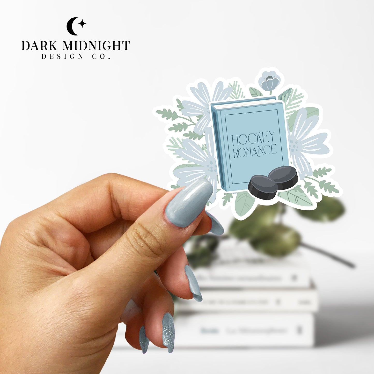 Hockey Romance - Floral Book Tropes Sticker - Dark Midnight Design Co