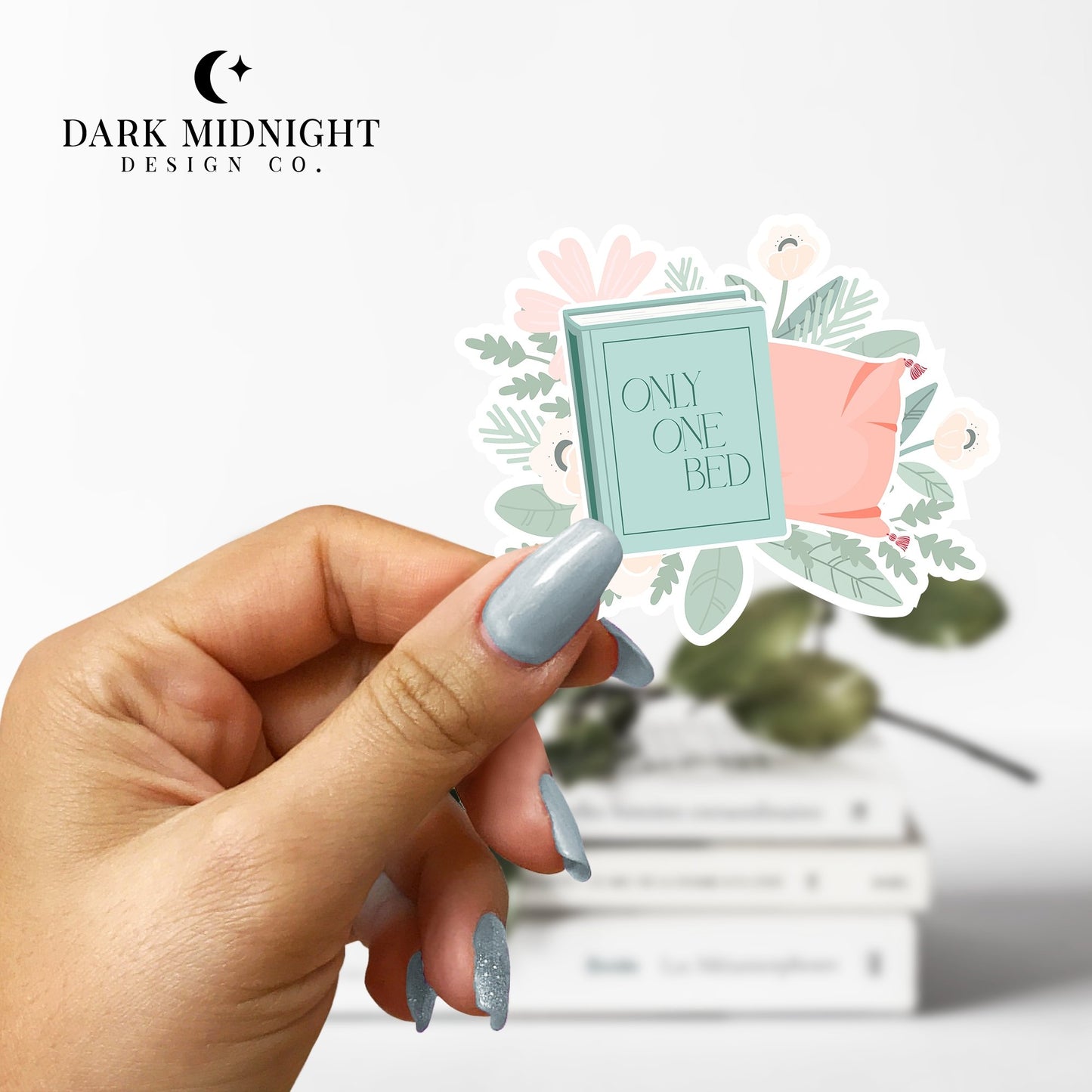 Only One Bed - Floral Book Tropes Sticker - Dark Midnight Design Co