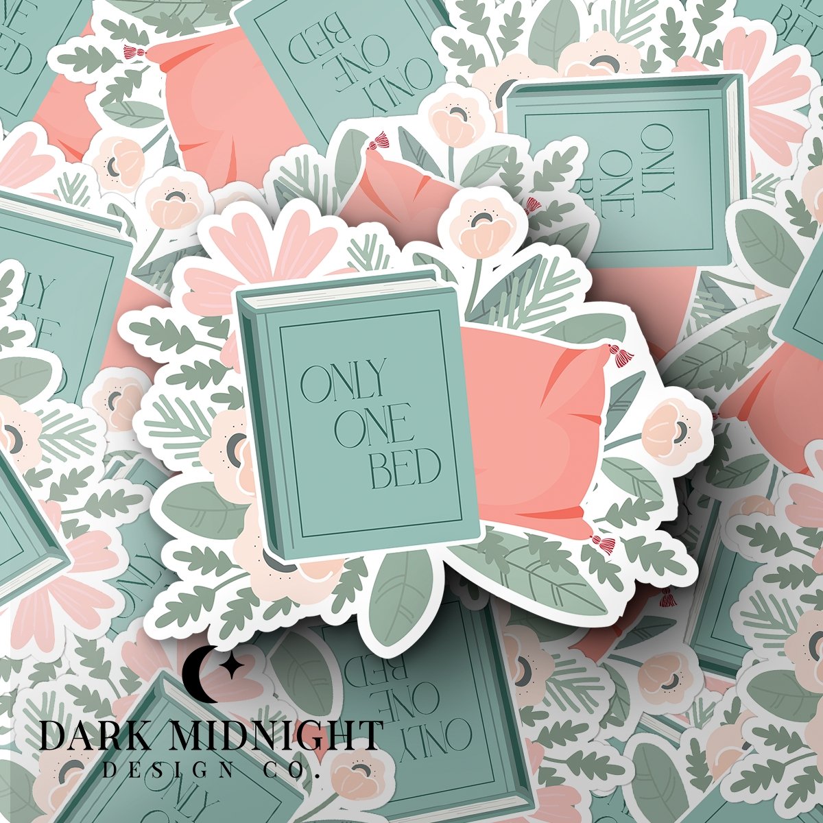 Only One Bed - Floral Book Tropes Sticker - Dark Midnight Design Co