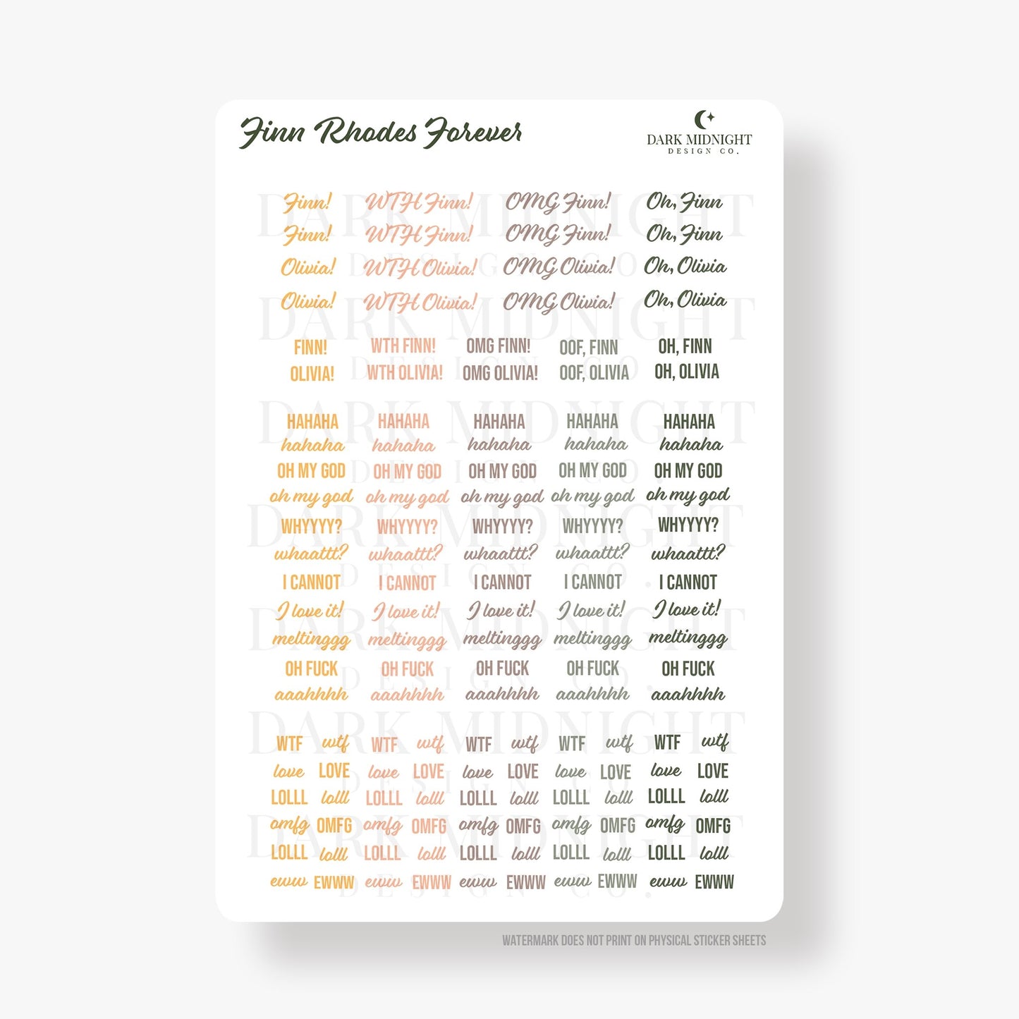 Pre-Order: Finn Rhodes Forever Annotation Stickers - Officially Licensed Queen's Cove Series - Dark Midnight Design Co