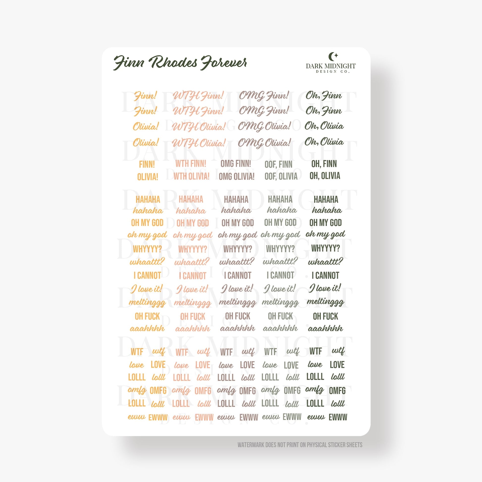 Pre-Order: Finn Rhodes Forever Annotation Stickers - Officially Licensed Queen's Cove Series - Dark Midnight Design Co