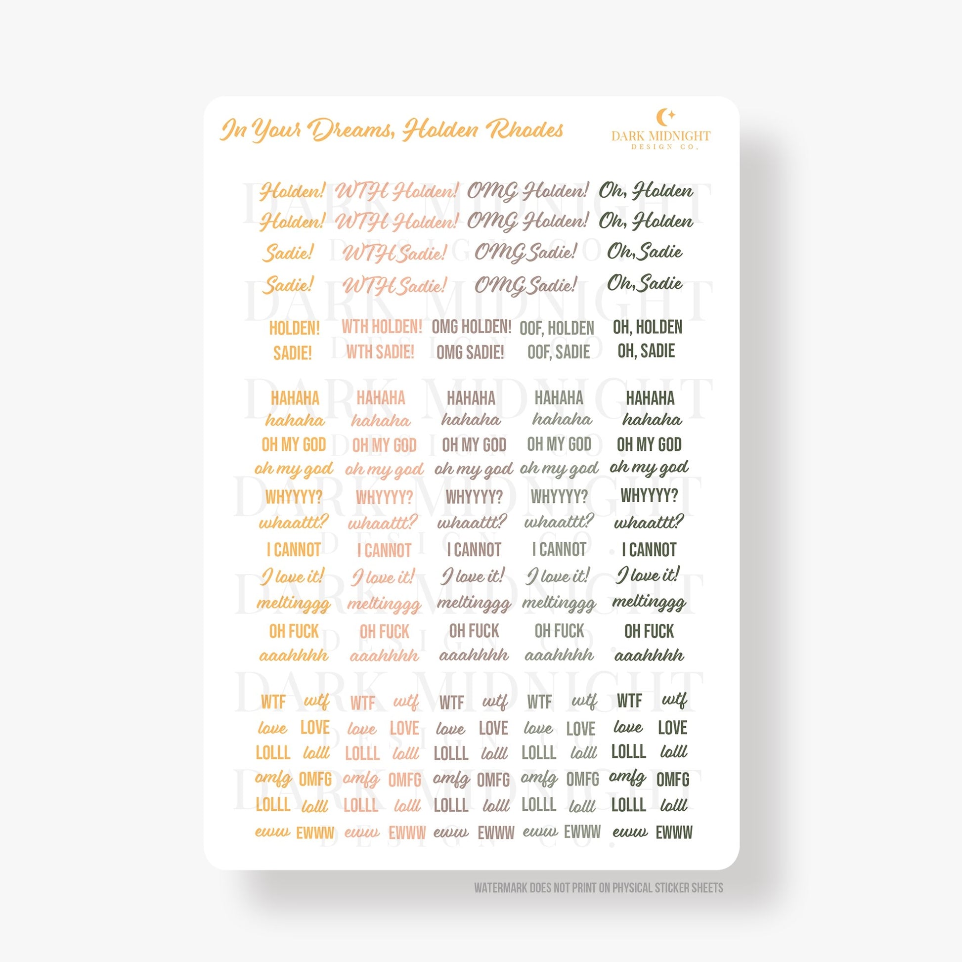 Pre-Order: In Your Dreams, Holden Rhodes Annotation Sticker Kit - Officially Licensed Queen's Cove Series - Dark Midnight Design Co