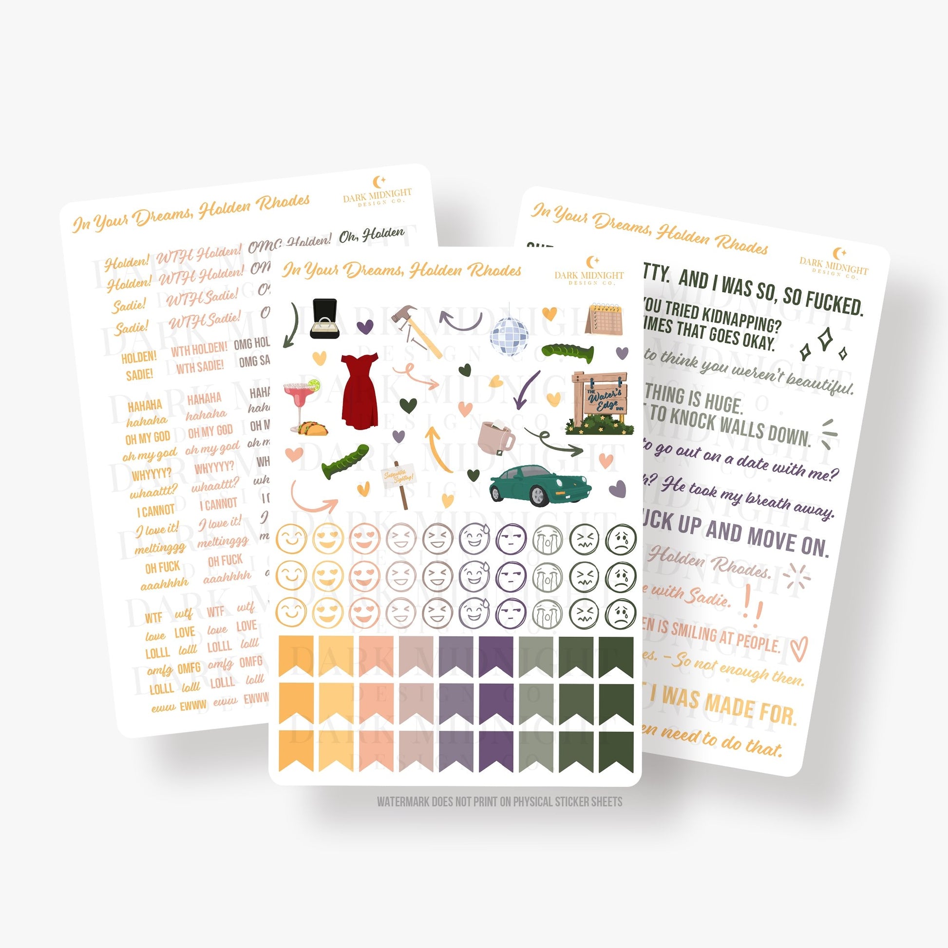 Pre-Order: In Your Dreams, Holden Rhodes Annotation Sticker Kit - Officially Licensed Queen's Cove Series - Dark Midnight Design Co