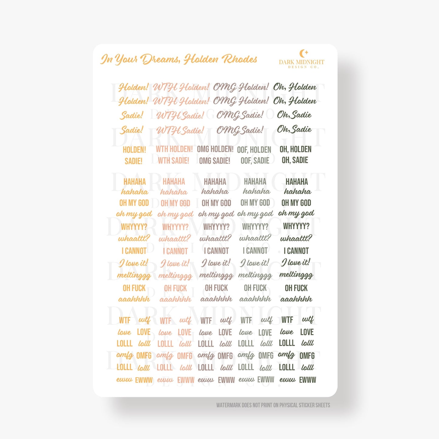 Pre-Order: In Your Dreams, Holden Rhodes Annotation Stickers - Officially Licensed Queen's Cove Series - Dark Midnight Design Co