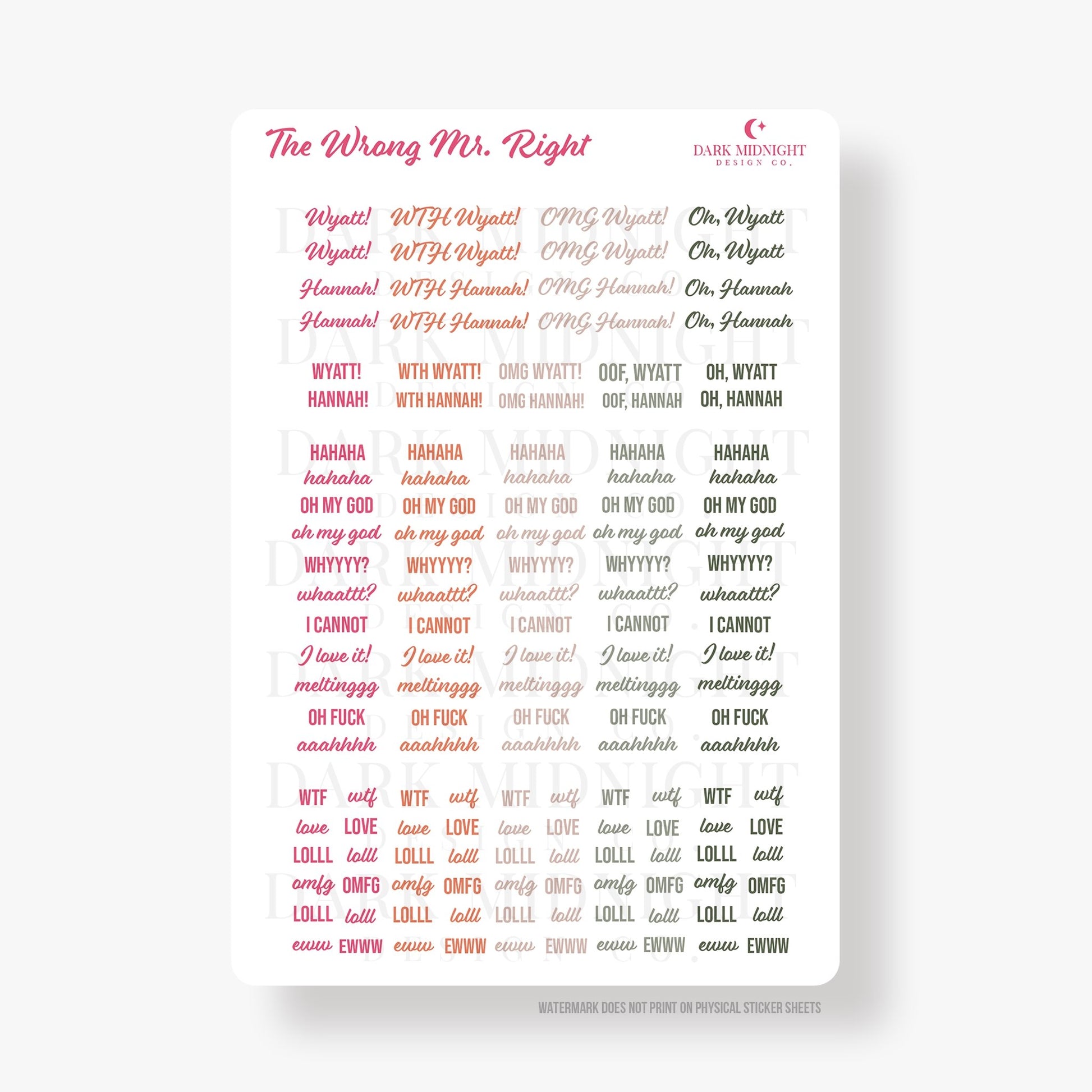 Pre-Order: The Wrong Mr Right Annotation Stickers - Officially Licensed Queen's Cove Series - Dark Midnight Design Co