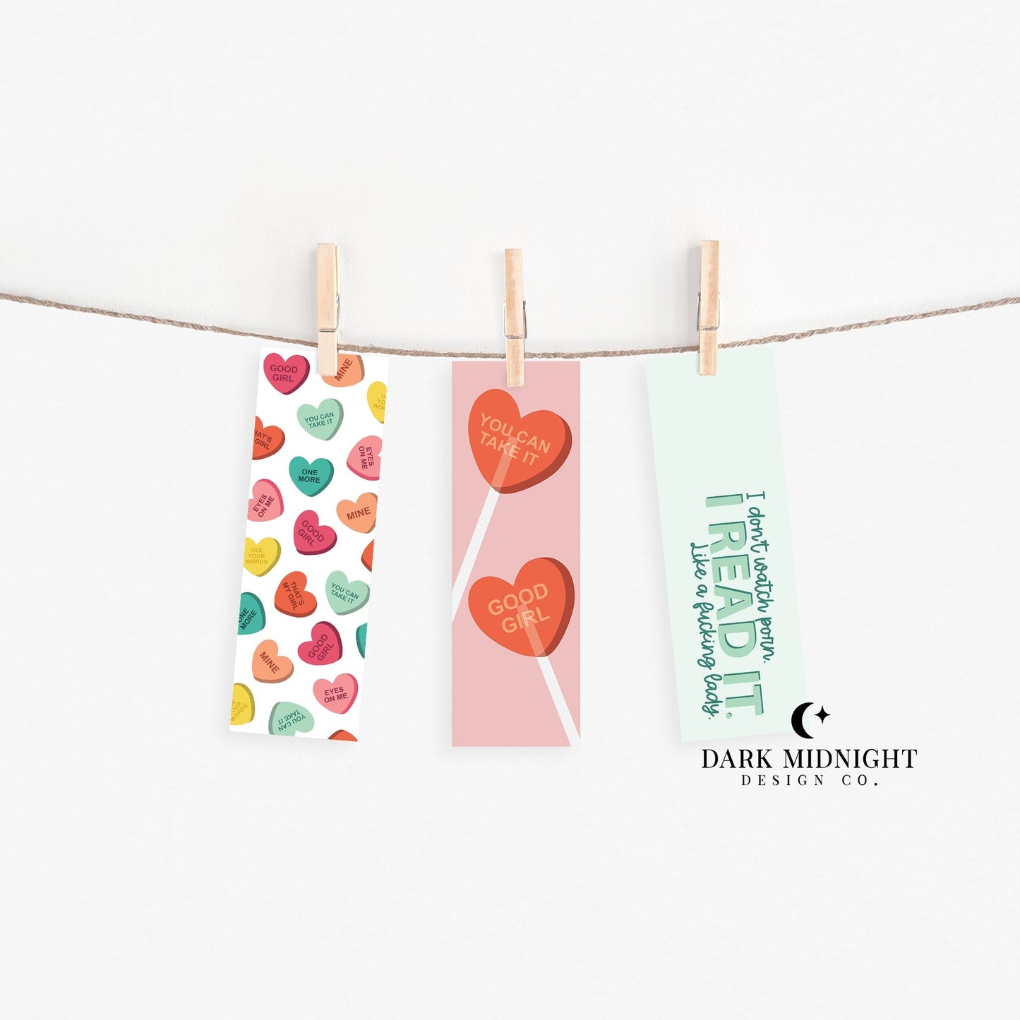 Set of 3 - Good Girl Candy Hearts Bookmarks - Dark Midnight Design Co