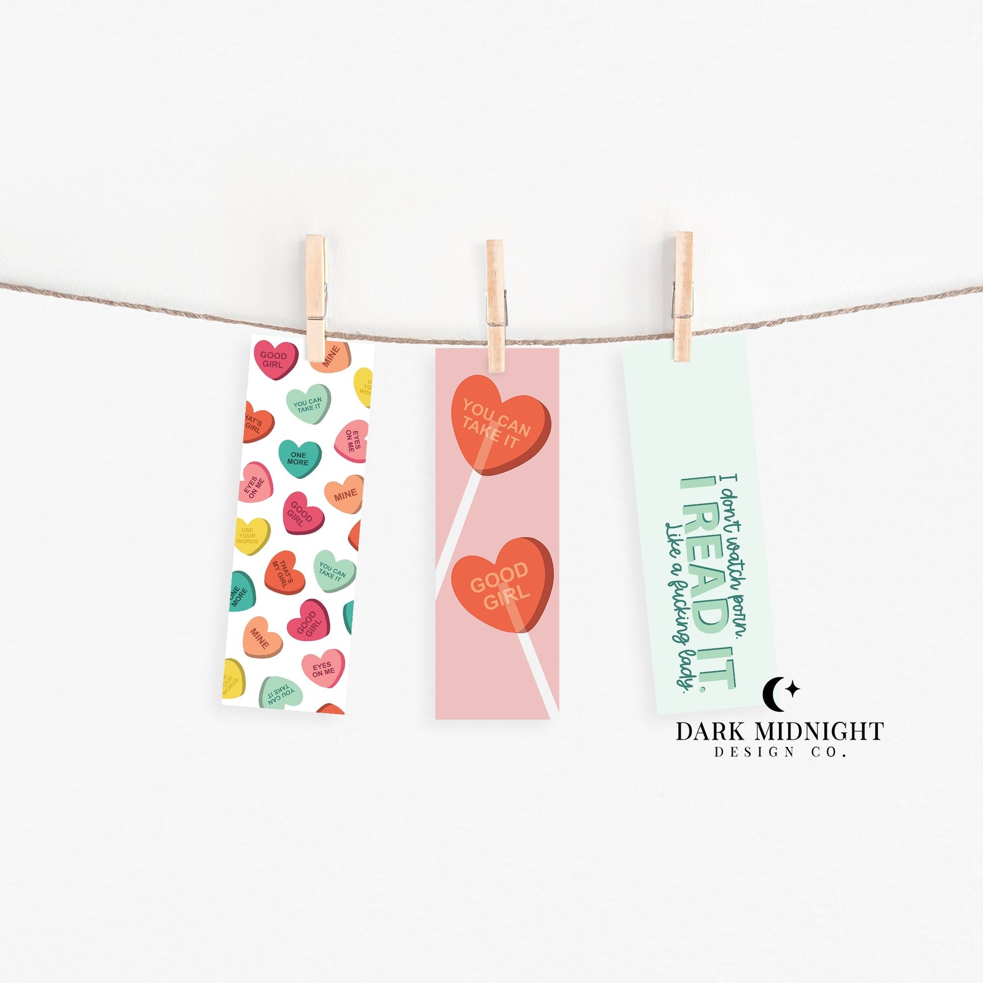 Set of 3 - Good Girl Candy Hearts Bookmarks - Dark Midnight Design Co