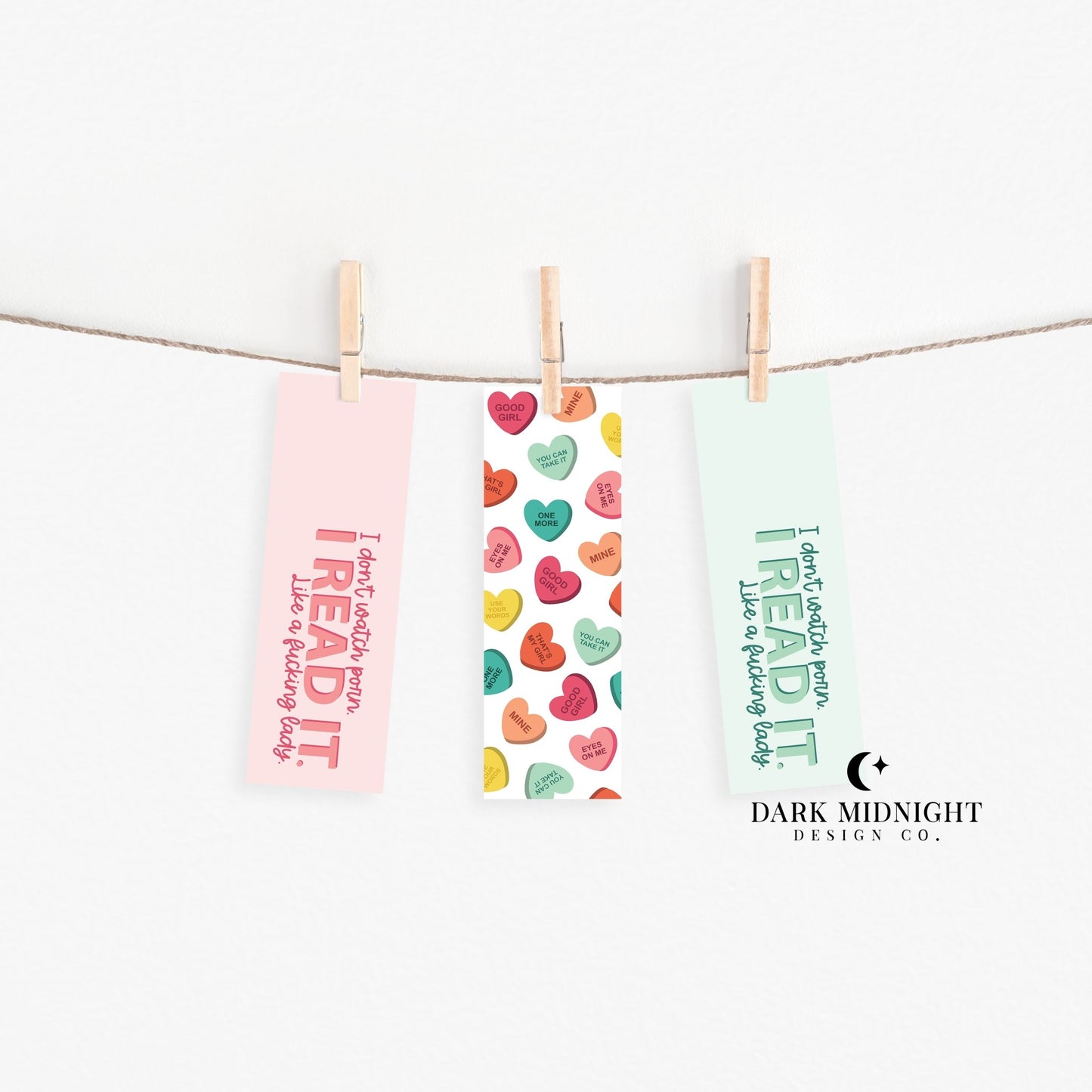 Set of 3 - Good Girl Candy Hearts Bookmarks - Dark Midnight Design Co