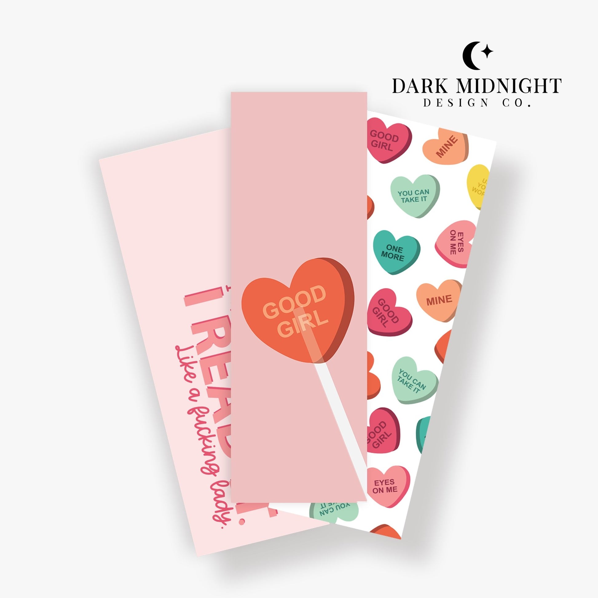 Set of 3 - Good Girl Candy Hearts Bookmarks - Dark Midnight Design Co
