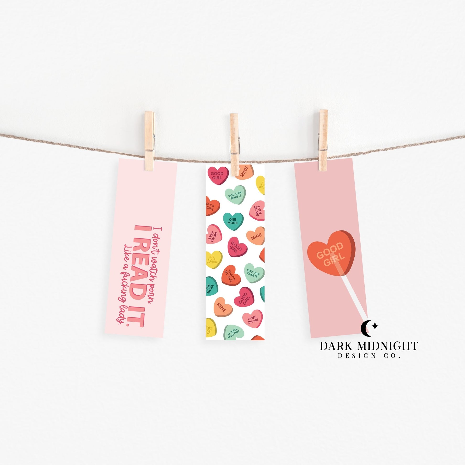 Set of 3 - Good Girl Candy Hearts Bookmarks - Dark Midnight Design Co