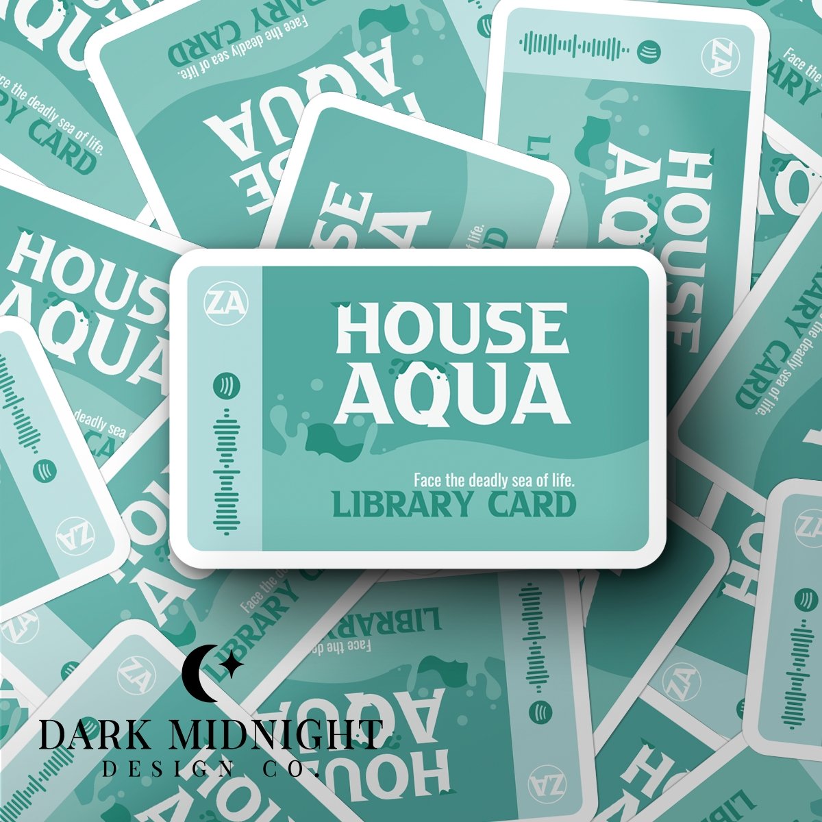 Stories of Solaria - House Aqua Library Card - Interactive Sticker - Officially Licensed Zodiac Academy Sticker - Dark Midnight Design Co