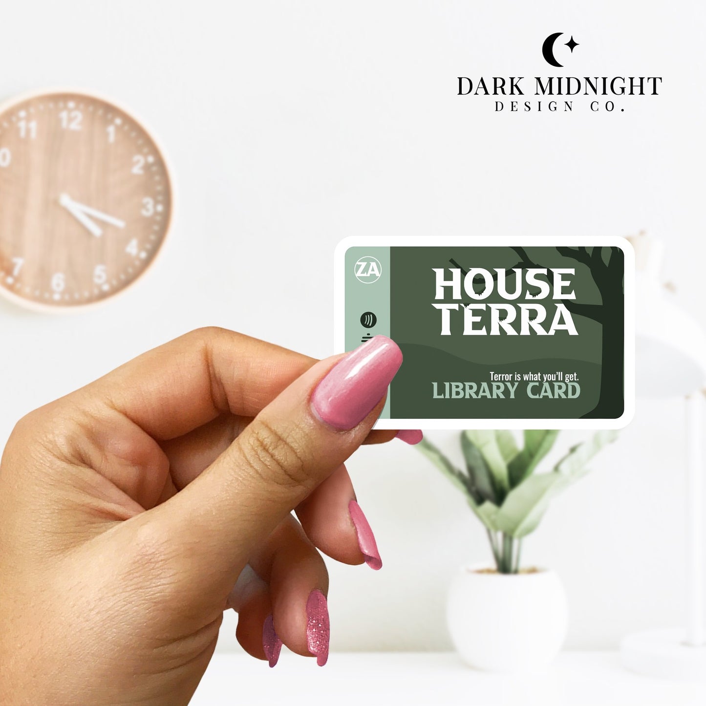 Stories of Solaria - House Terra Library Card - Interactive Sticker - Officially Licensed Zodiac Academy Sticker - Dark Midnight Design Co