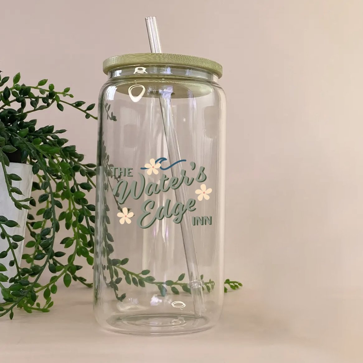 Water's Edge Inn Logo Glass Can - Officially Licensed Queen's Cove Series - Dark Midnight Design Co