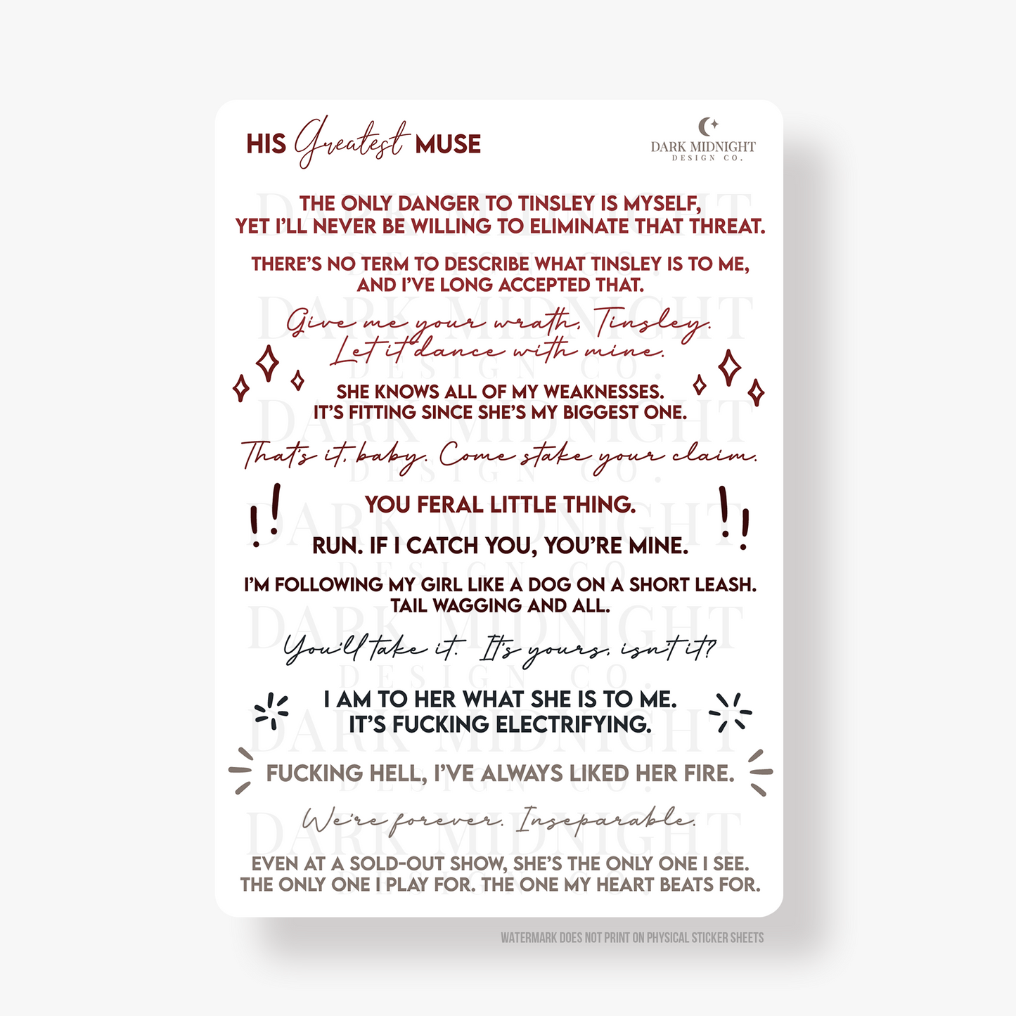 His Greatest Muse Annotation Stickers - Officially Licensed Greatest Love Series