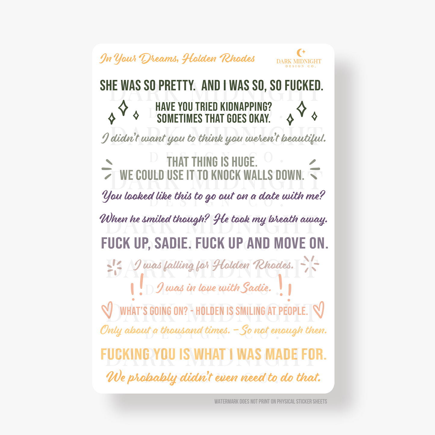 In Your Dreams, Holden Rhodes Annotation Sticker Kit - Officially Licensed Queen's Cove Series