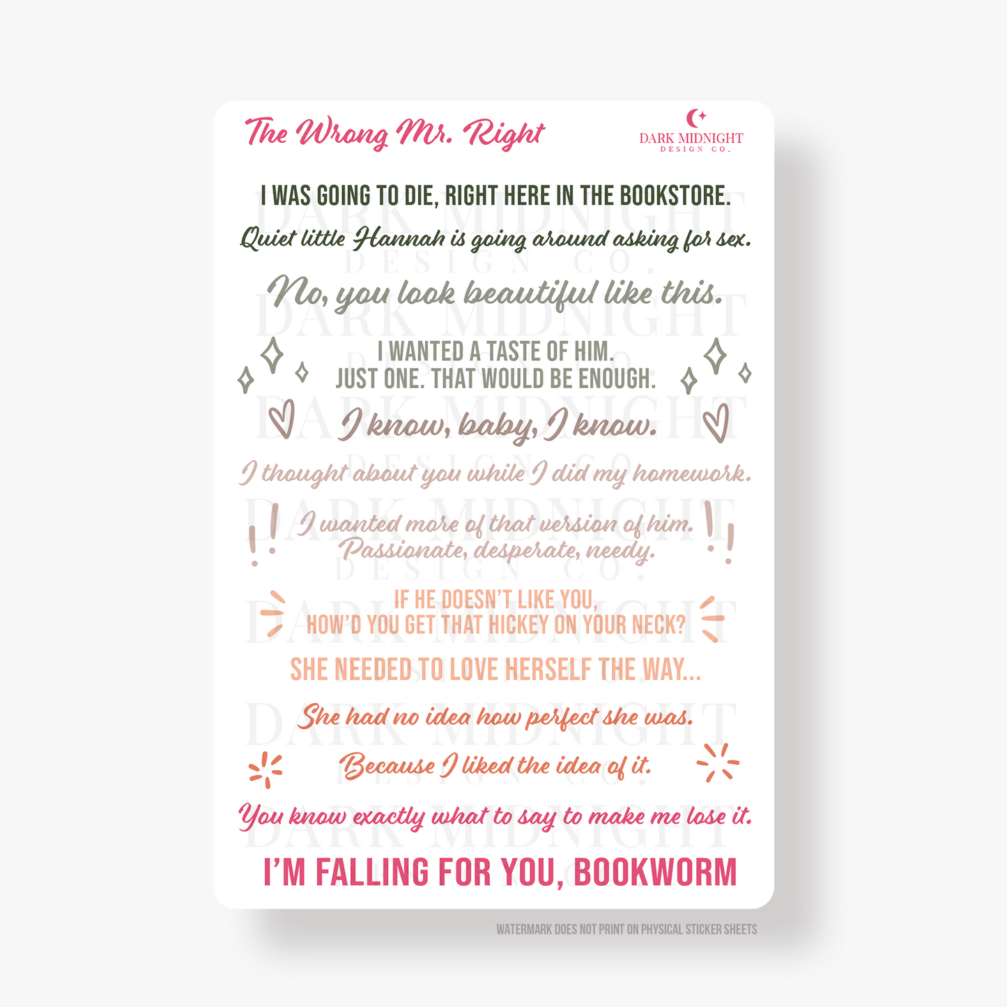 The Wrong Mr Right Annotation Stickers - Officially Licensed Queen's Cove Series