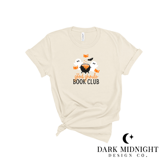 Good Ghouls Book Club Tee - Orange Text on Natural Tee