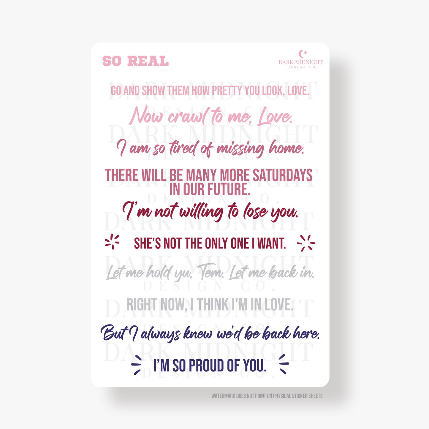 So Real Annotation Stickers - Officially Licensed Boys of South Chapel Series