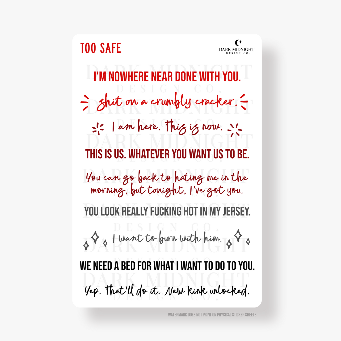 Too Safe Annotation Stickers - Officially Licensed Boys of Lake Chapel Series