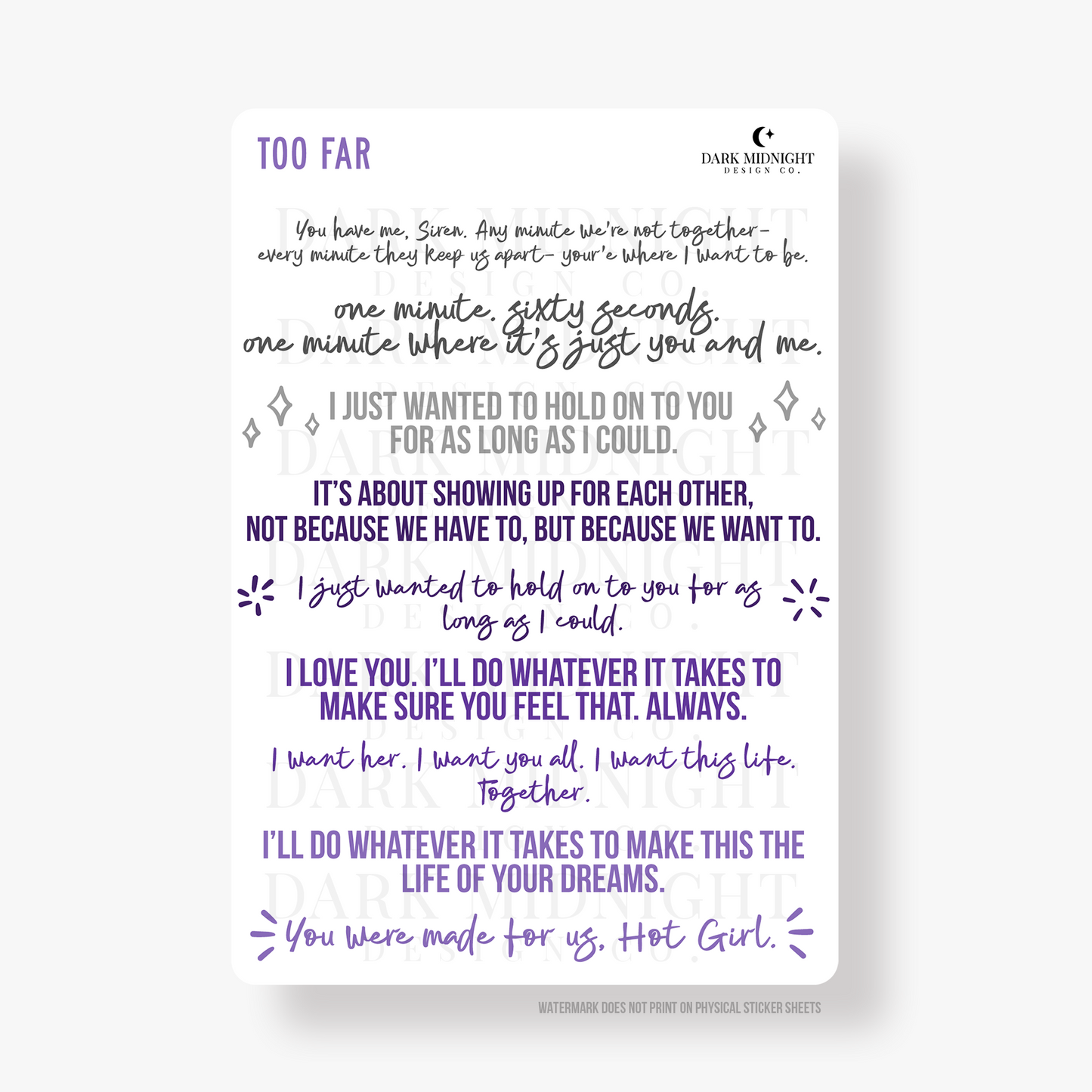 Too Far Annotation Stickers - Officially Licensed Boys of Lake Chapel Series