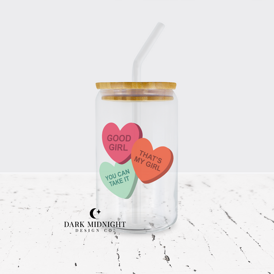 Good Girl Candy Hearts 16oz Glass Can