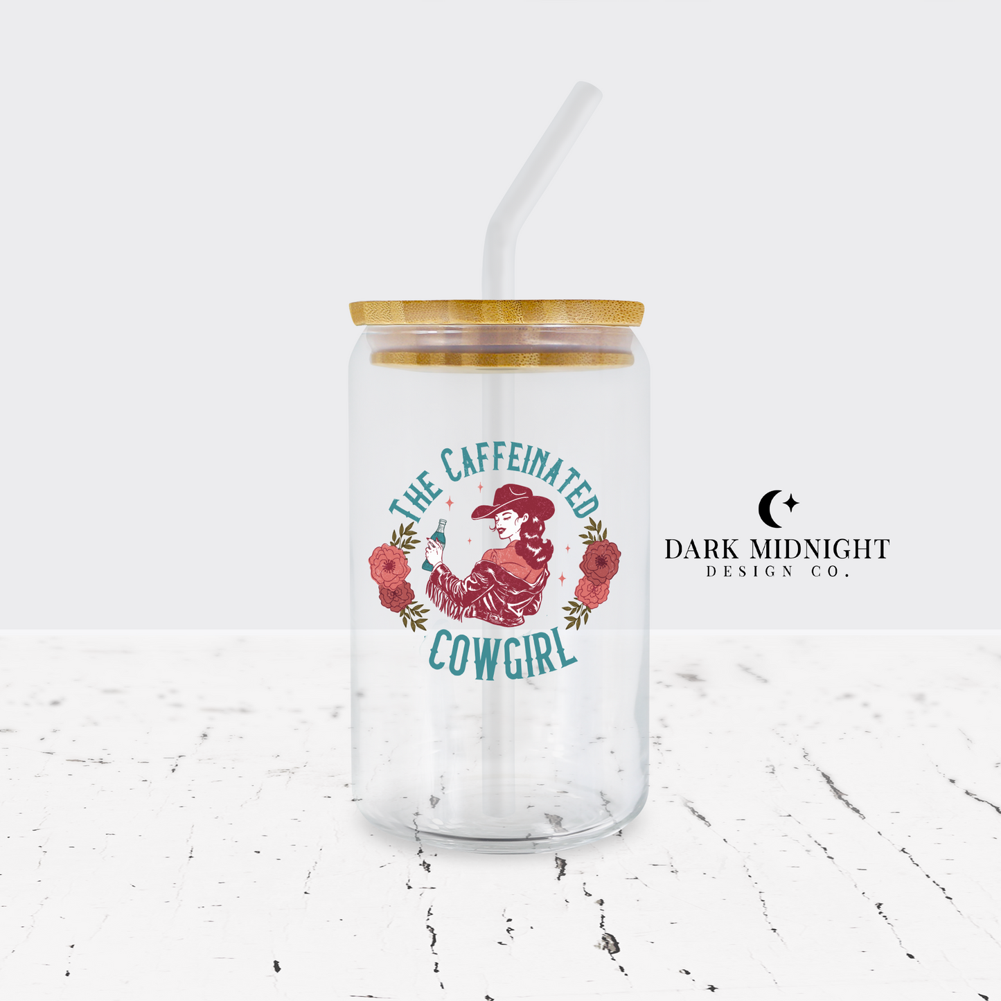 Pre-Order: The Caffeinated Cowgirl 16oz Glass Can - Officially Licensed Lucky River Ranch Series