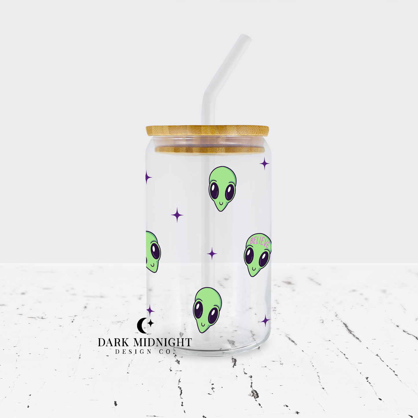 Alien Print 16oz Glass Can - Officially Licensed Orleans University Series Merch