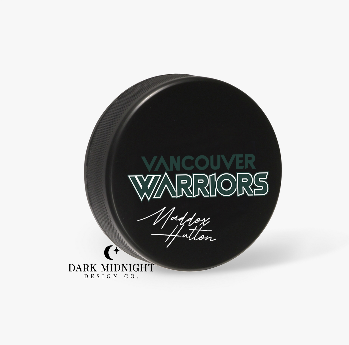 Vancouver Warriors Signed Maddox Hutton Hockey Puck - Officially Licensed Greatest Love Series