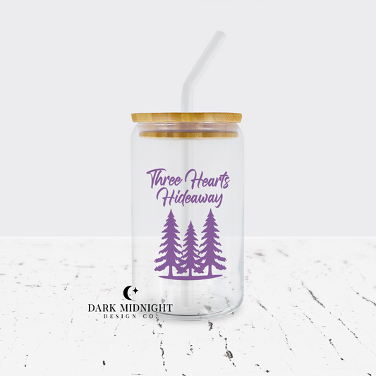 Three Hearts Hideaway Logo 16oz Glass Can - Officially Licensed Three Hearts Hideaway Merch